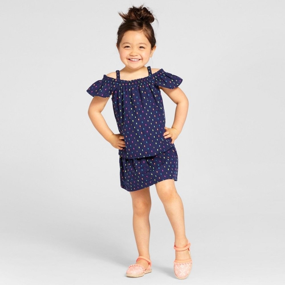New CAT & JACK Navy Polka Dots Top & Skirt Set NWT - Picture 2 of 8